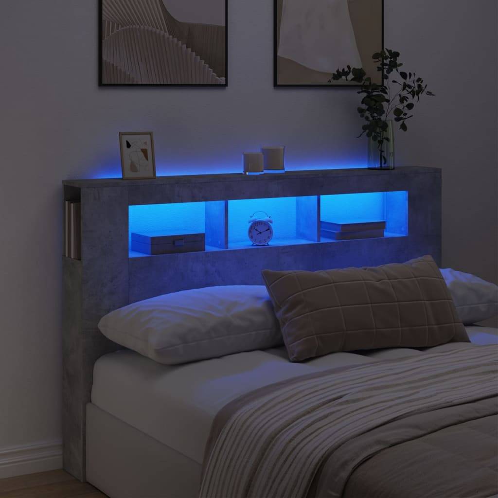 vidaXL LED-Kopfteil Betongrau 160x18,5x103,5 cm Holzwerkstoff
