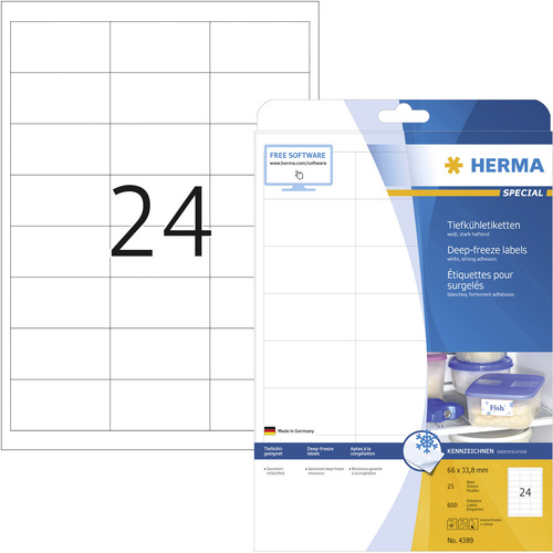 Herma 4389 Etiketten 66 x 33.8mm Papier Weiß 600 St. Permanent Tiefkühl-Etiketten Tinte, Laser, Kopie
