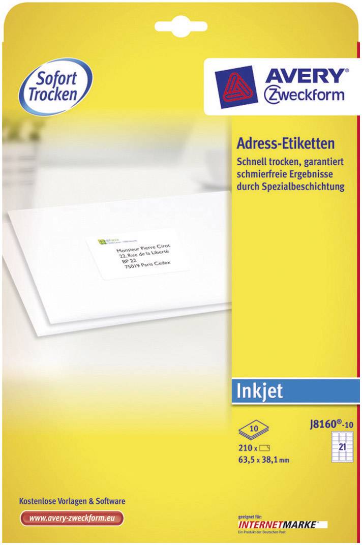 Adress-Etiketten 63,5x38,1 mm DP INTERNETMARKE 10 Blatt/210 Etiketten weiß