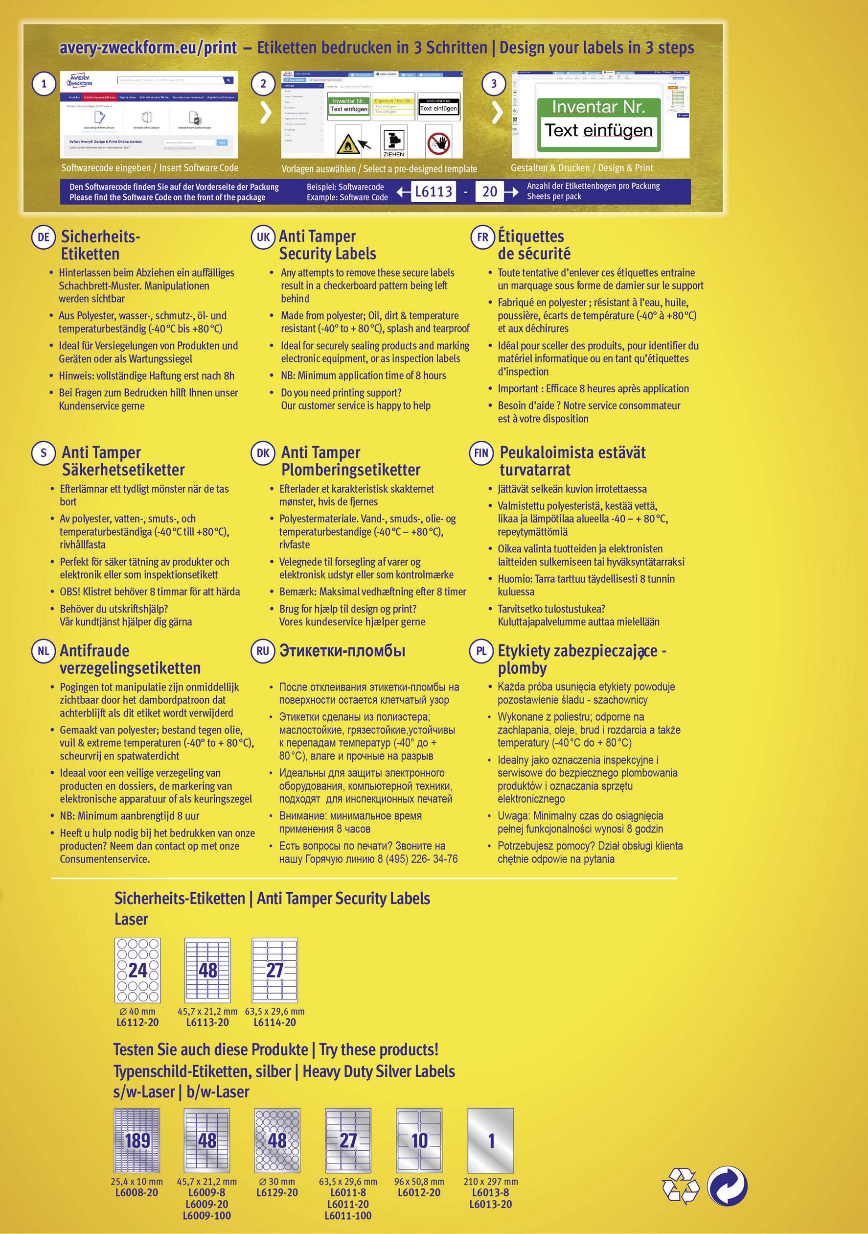 Avery-Zweckform L6112-20 Sicherheits-Etiketten Ø 40 mm Polyester-Folie Weiß 480 St. Permanent haftend Laserdrucker, Farblaserdrucker, Kopierer