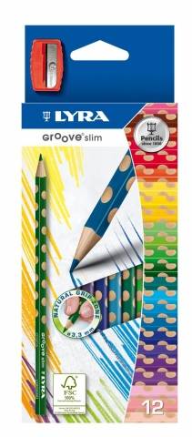 Farbstifte Groove Slim - Ø 3,3 mm 12 Farben + Anspitzer Kartonetui.