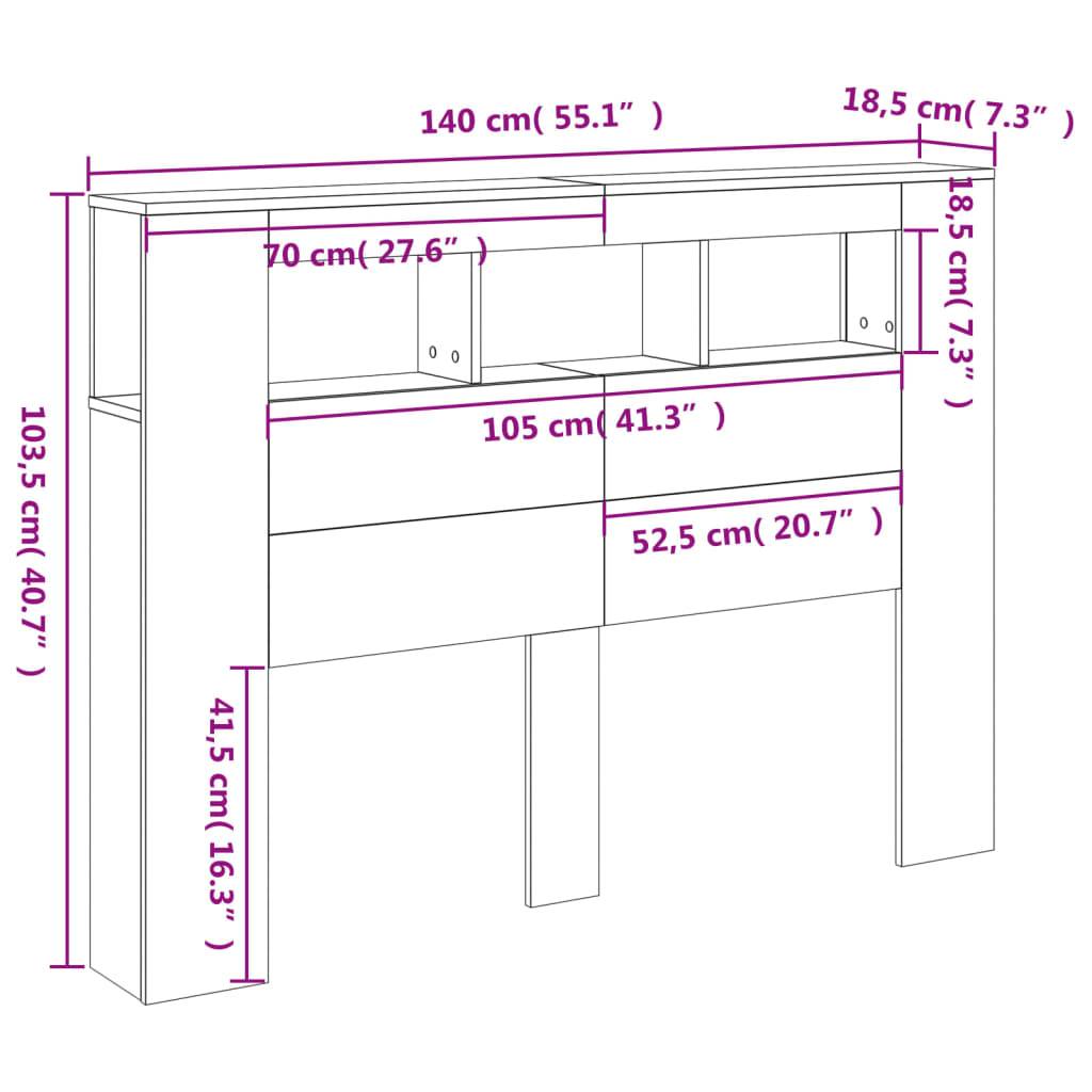 vidaXL LED-Kopfteil Grau Sonoma 140x18,5x103,5 cm Holzwerkstoff