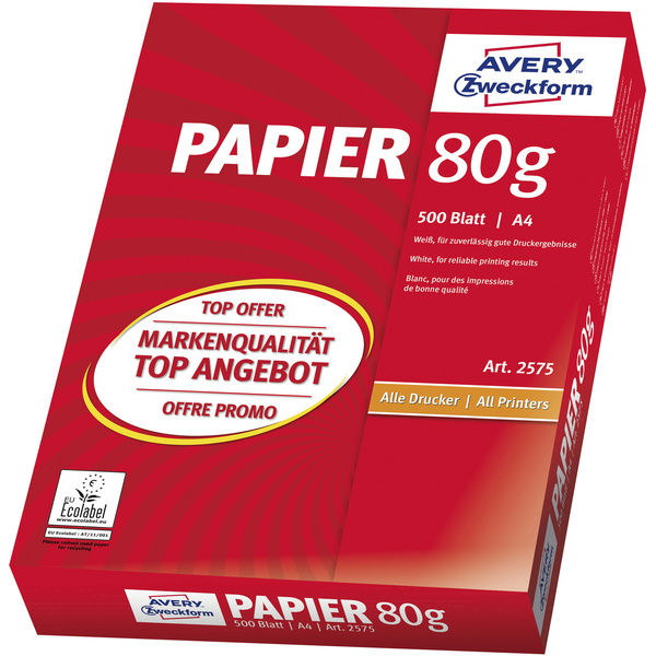 Avery-Zweckform PAPER Inkjet + Laser + Copier 2575 Universal Druckerpapier DIN A4 80 g/m² 500 Blatt Weiß