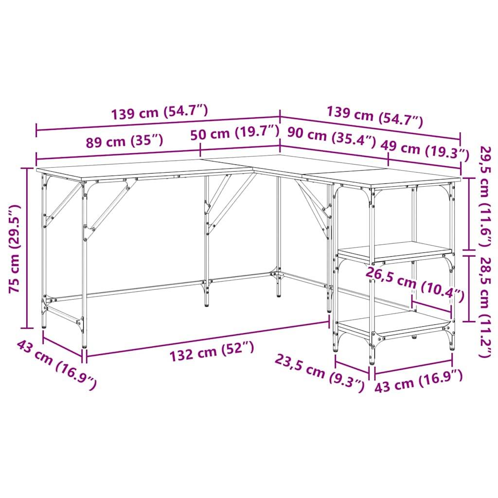 vidaXL Schreibtisch Schwarz 139x139x75 cm Holzwerkstoff