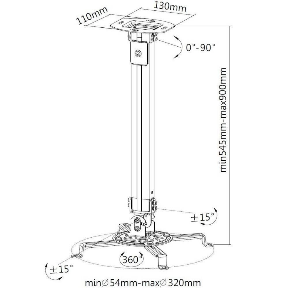 Deckenhalterung für Beamer, ausziehbar -- 54-90cm, Silber Multimedia TV +