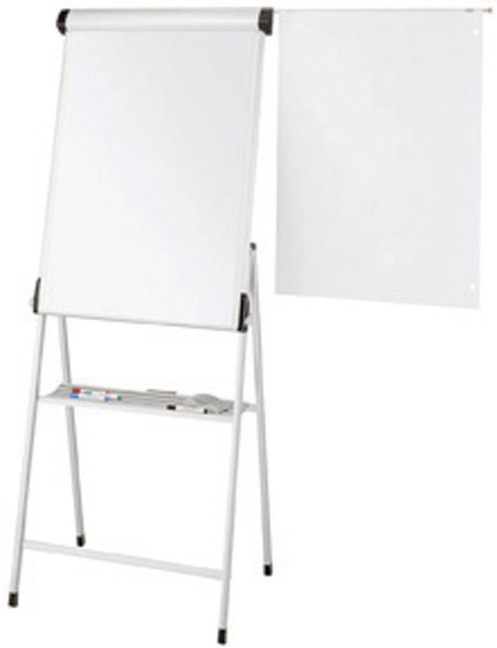 Eine leere Flipchart-Tafel auf einem Ständer mit einem zusätzlichen weißen Papierblock nebenan, bereit für Präsentationen oder Meetings.