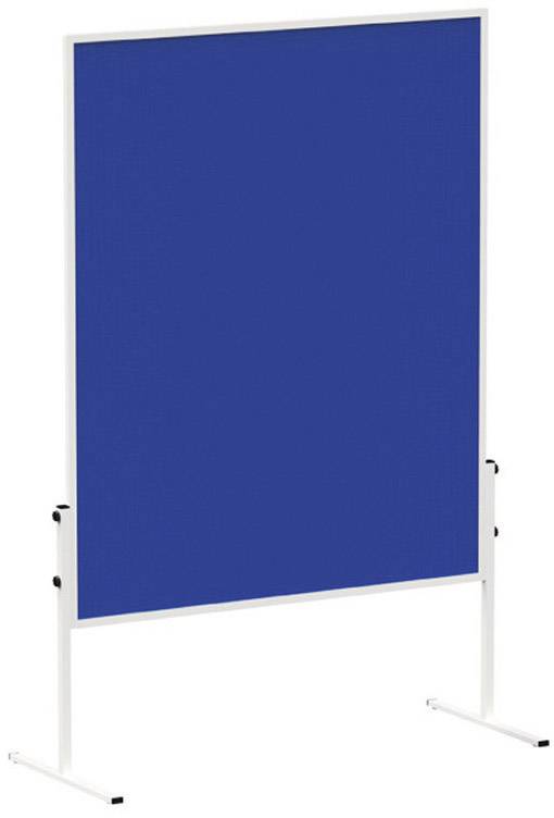 Eine blaue Pinnwand auf einem weißen, stabilen Standfuß, geeignet für Präsentationen oder Notizen in einem Büro oder Klassenzimmer.