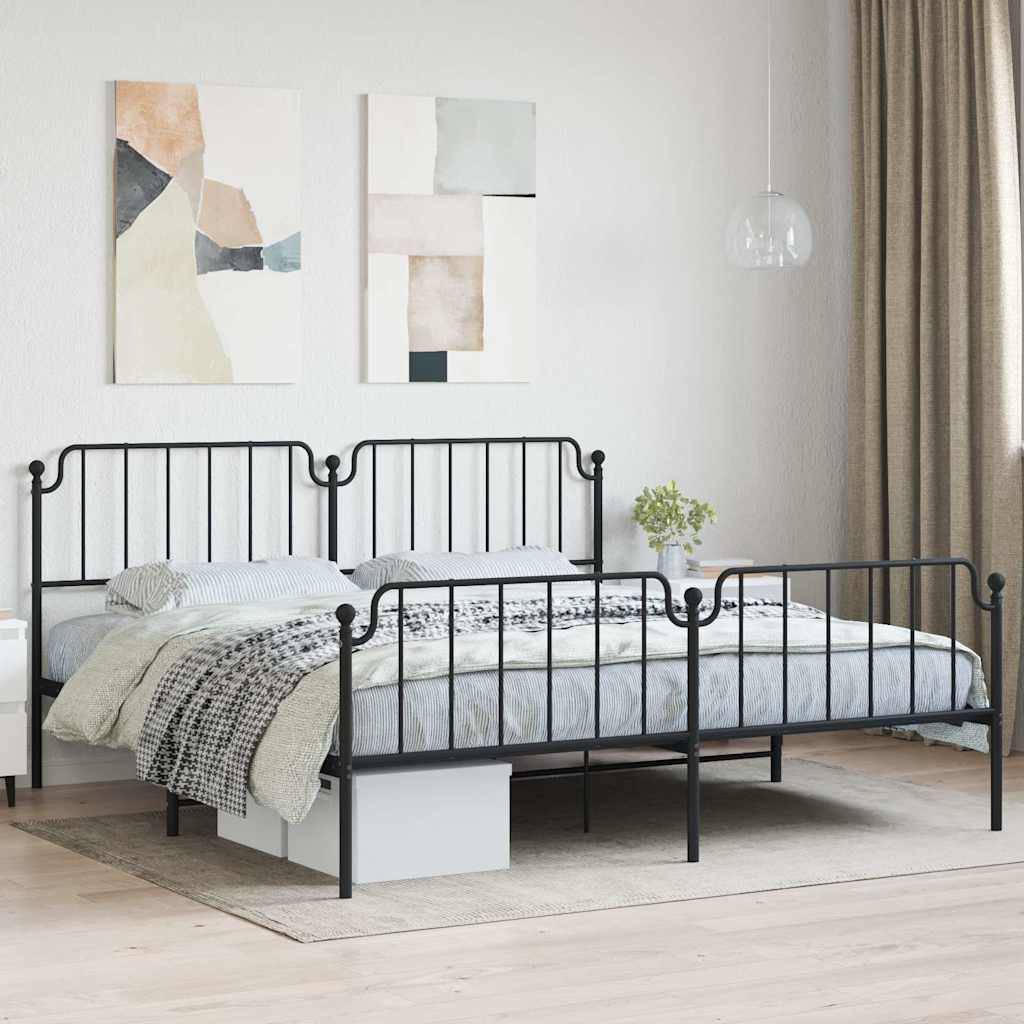vidaXL Bettgestell mit Kopf- und Fußteil Metall Schwarz 193x203 cm