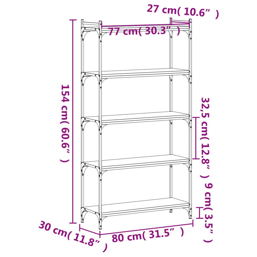 vidaXL Bücherregal 5 Böden Schwarz 80x30x154 cm Holzwerkstoff