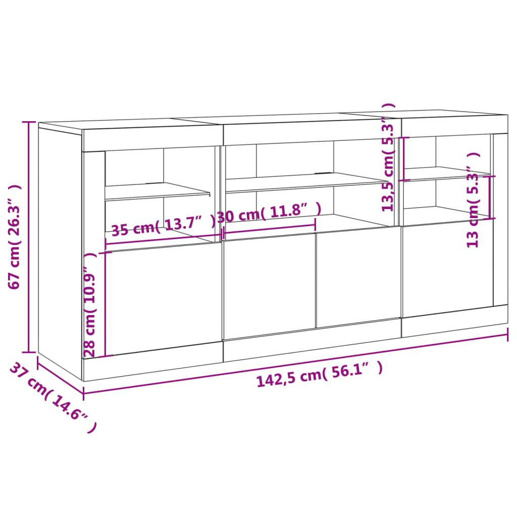 vidaXL Sideboard mit LED-Leuchten Sonoma-Eiche 142,5x37x67 cm