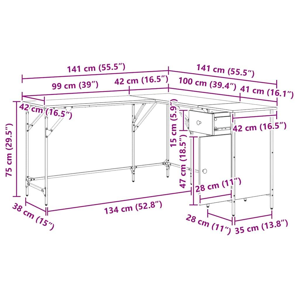 vidaXL Schreibtisch Räuchereiche 141x141x75 cm Holzwerkstoff