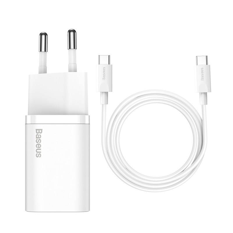Baseus Super Si Schnellladegerät 1C 25W mit USB-C Kabel für USB-C 1m (weiß)