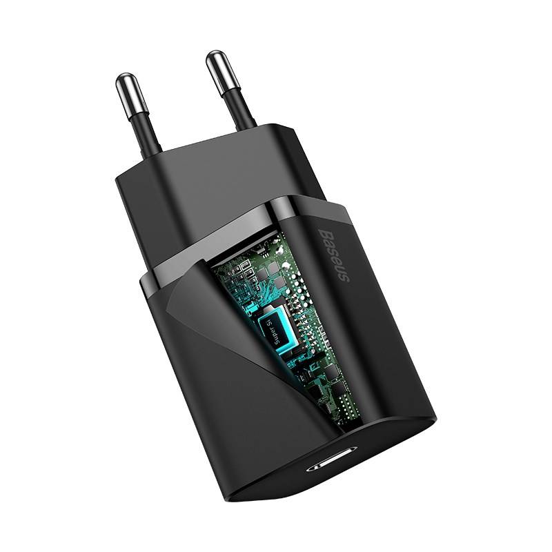 Baseus Super Si Schnellladegerät 1C 20W mit USB-C Kabel für Lightning 1m (schwarz)