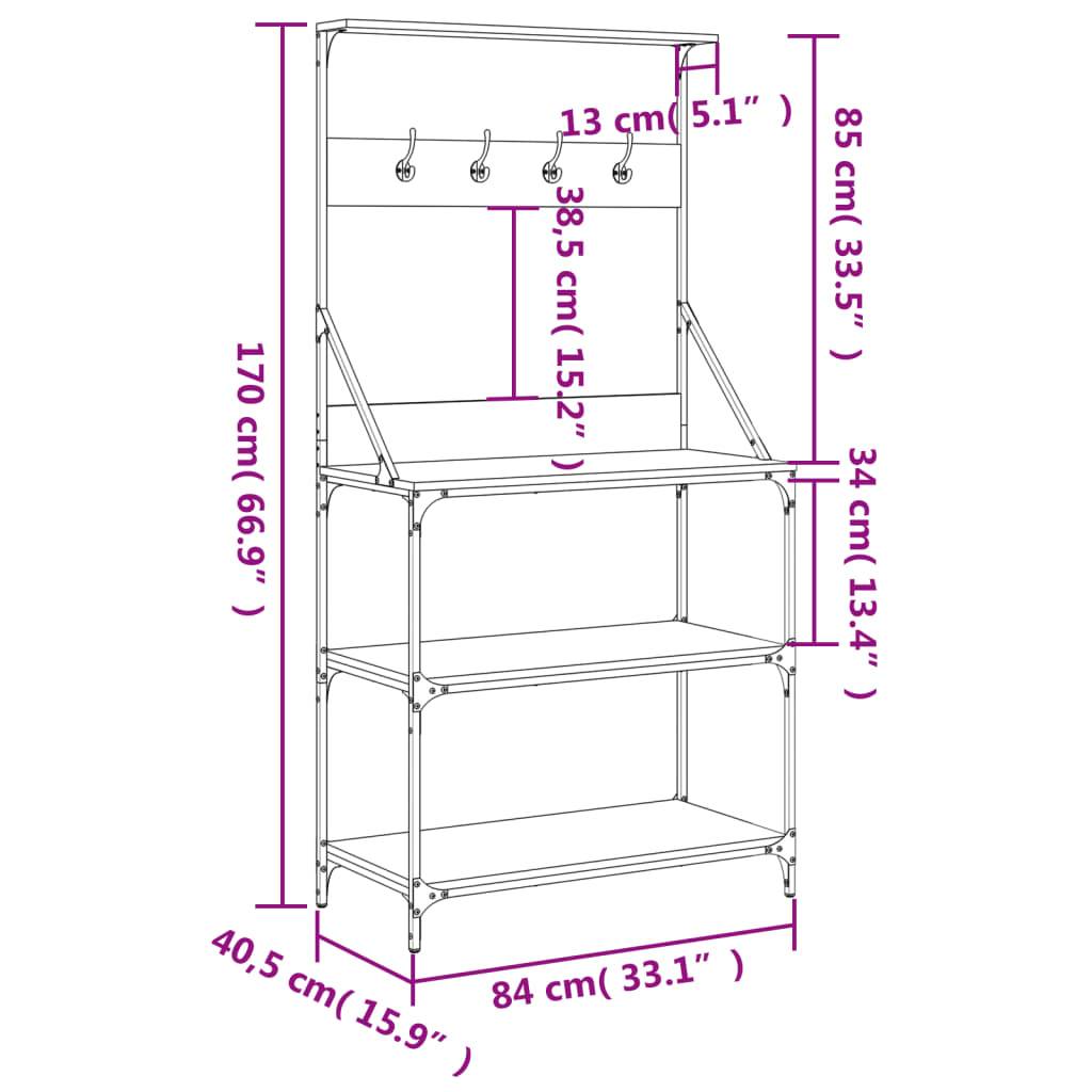 vidaXL Bäckerregal mit Haken 4 Böden Räuchereiche Holzwerkstoff