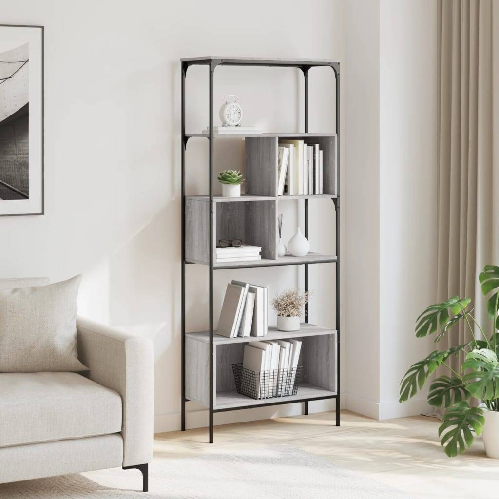 vidaXL Bücherregal 5 Böden Grau Sonoma 76x33x188,5 cm Holzwerkstoff