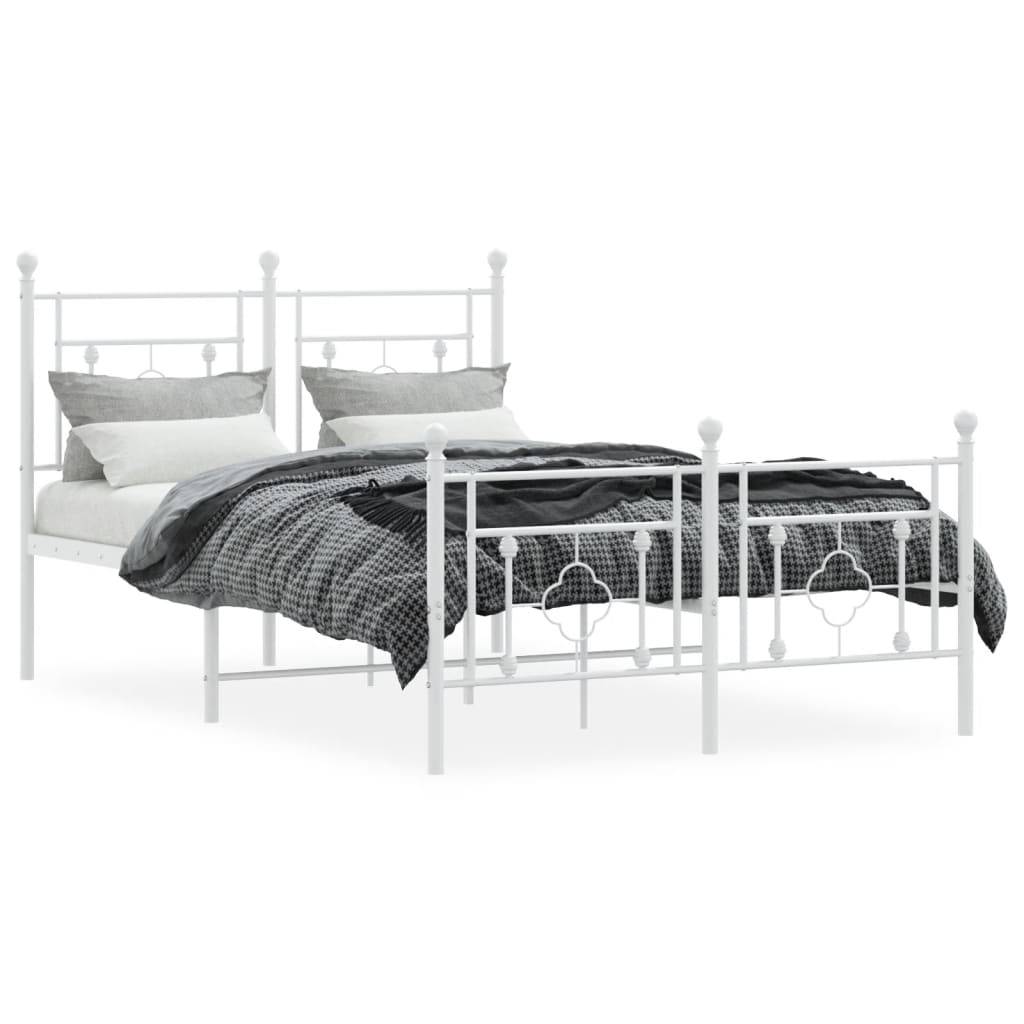 vidaXL Bettgestell mit Kopf- und Fußteil Metall Weiß 120x190 cm