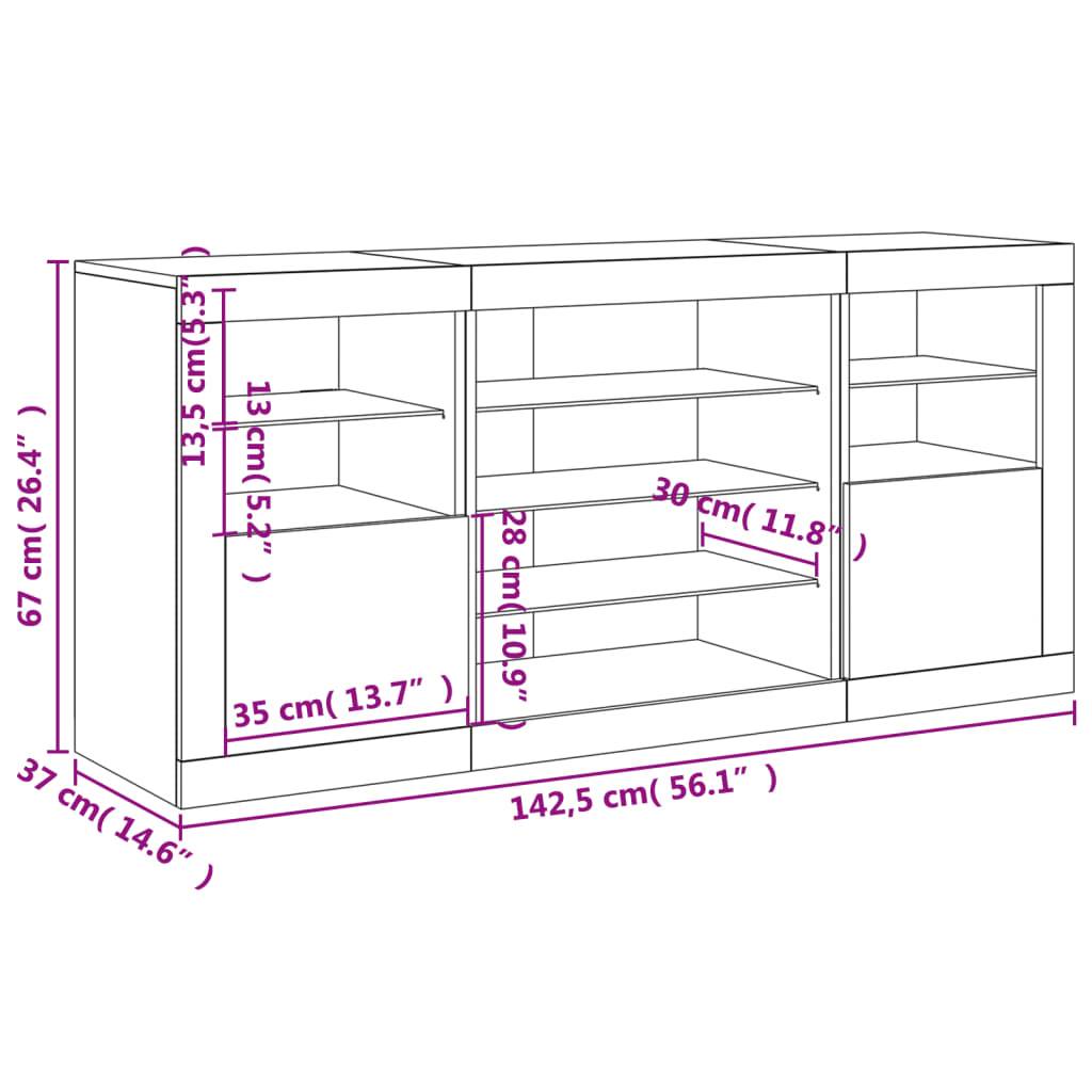 vidaXL Sideboard mit LED-Leuchten Sonoma-Eiche 142,5x37x67 cm