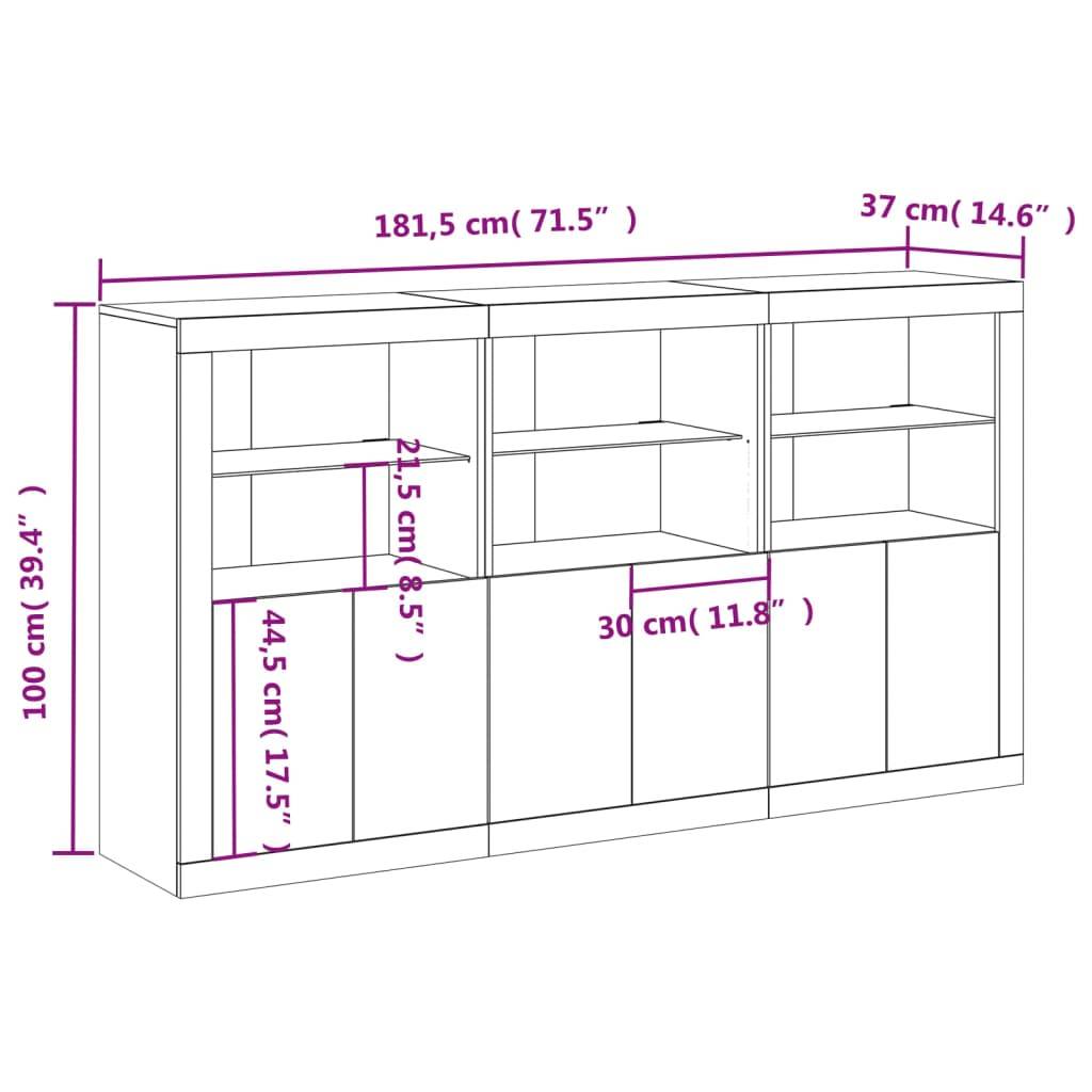 vidaXL Sideboard mit LED-Leuchten Grau Sonoma 181,5x37x100 cm