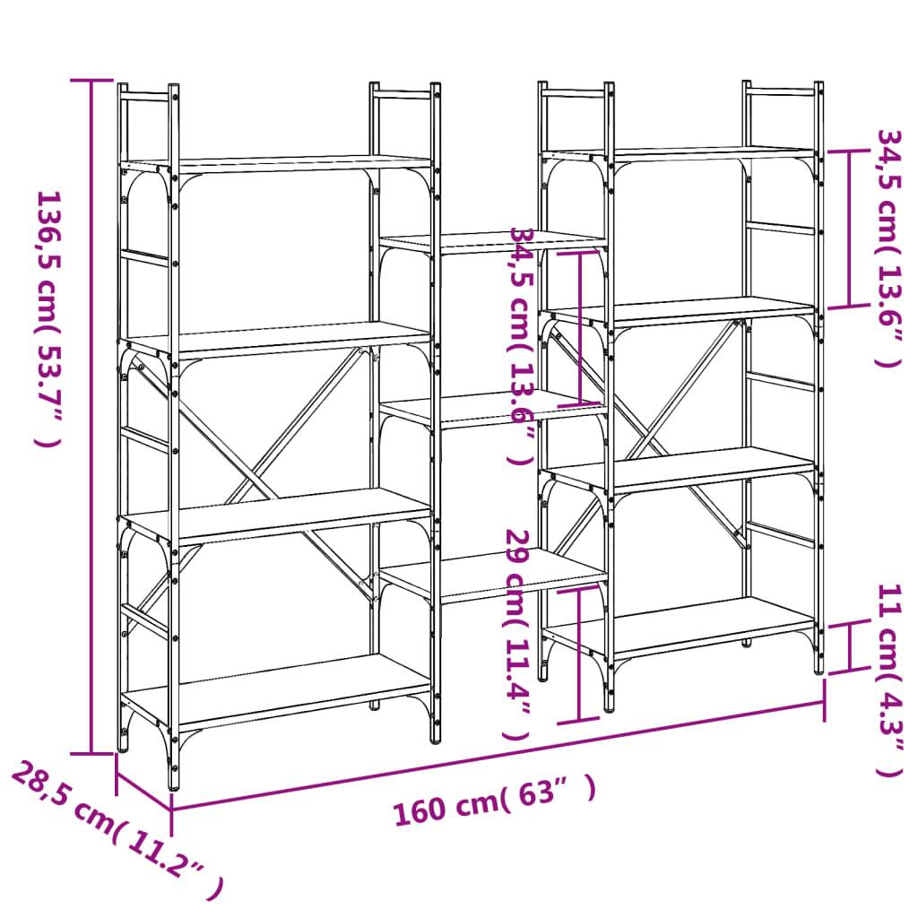 vidaXL Bücherregal Räuchereiche 160x28,5x136,5 cm Holzwerkstoff