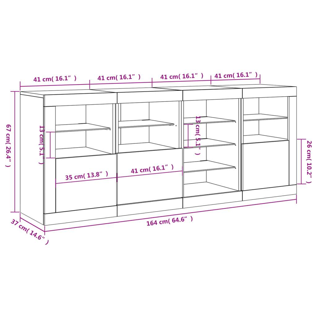 vidaXL Sideboard mit LED-Leuchten Sonoma-Eiche 164x37x67 cm