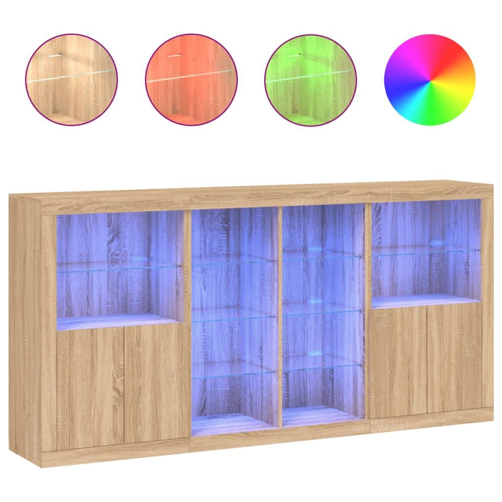 vidaXL Sideboard mit LED-Leuchten Sonoma-Eiche 202x37x100 cm