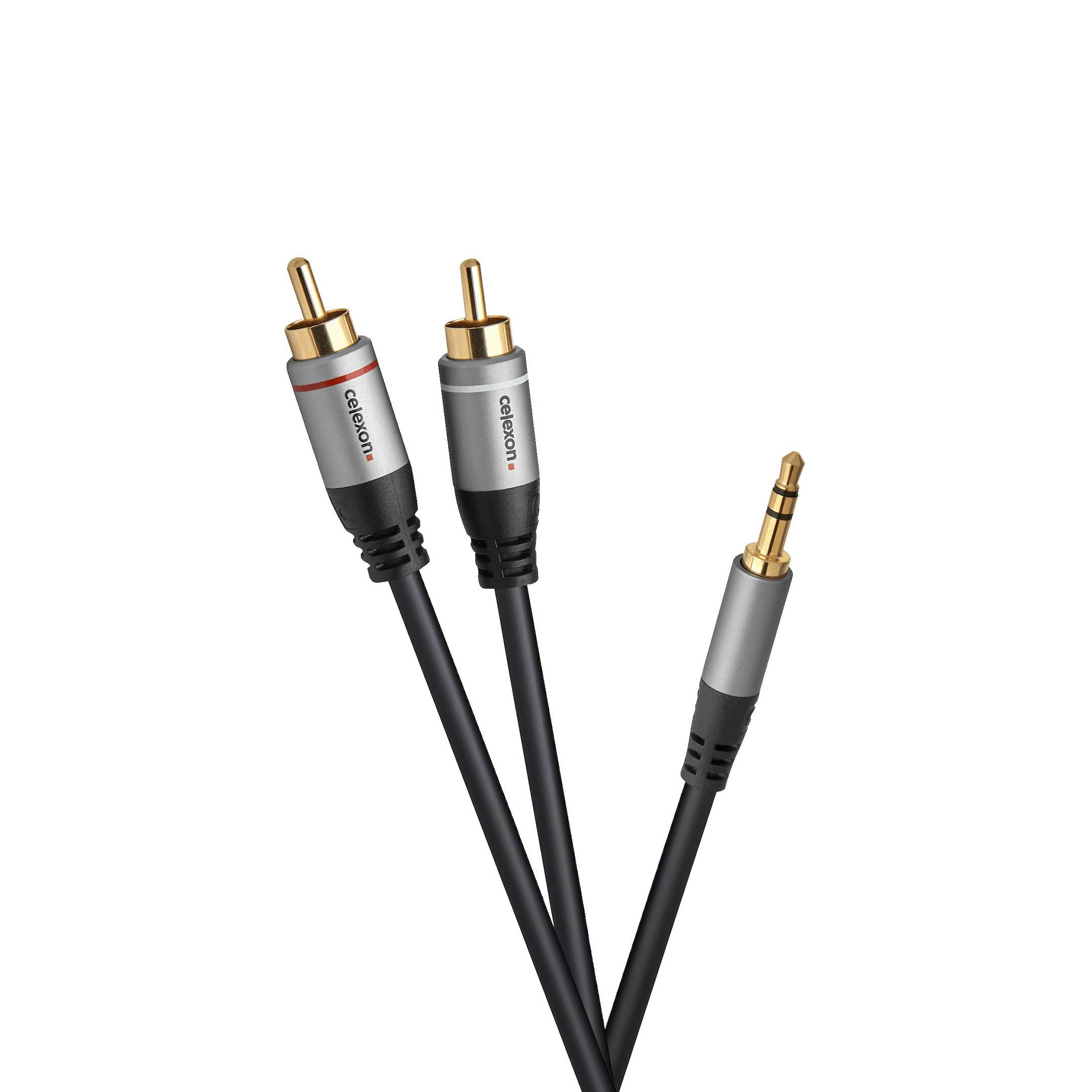 celexon 2x Cinch auf 3,5mm Stereo Klinke Audiokabel 5,0m - Professional Line