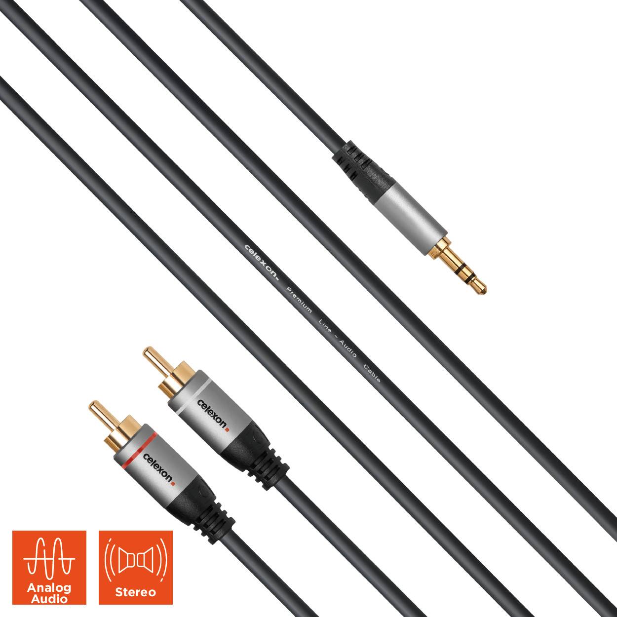 celexon 2x Cinch auf 3,5mm Stereo Klinke Audiokabel 5,0m - Professional Line