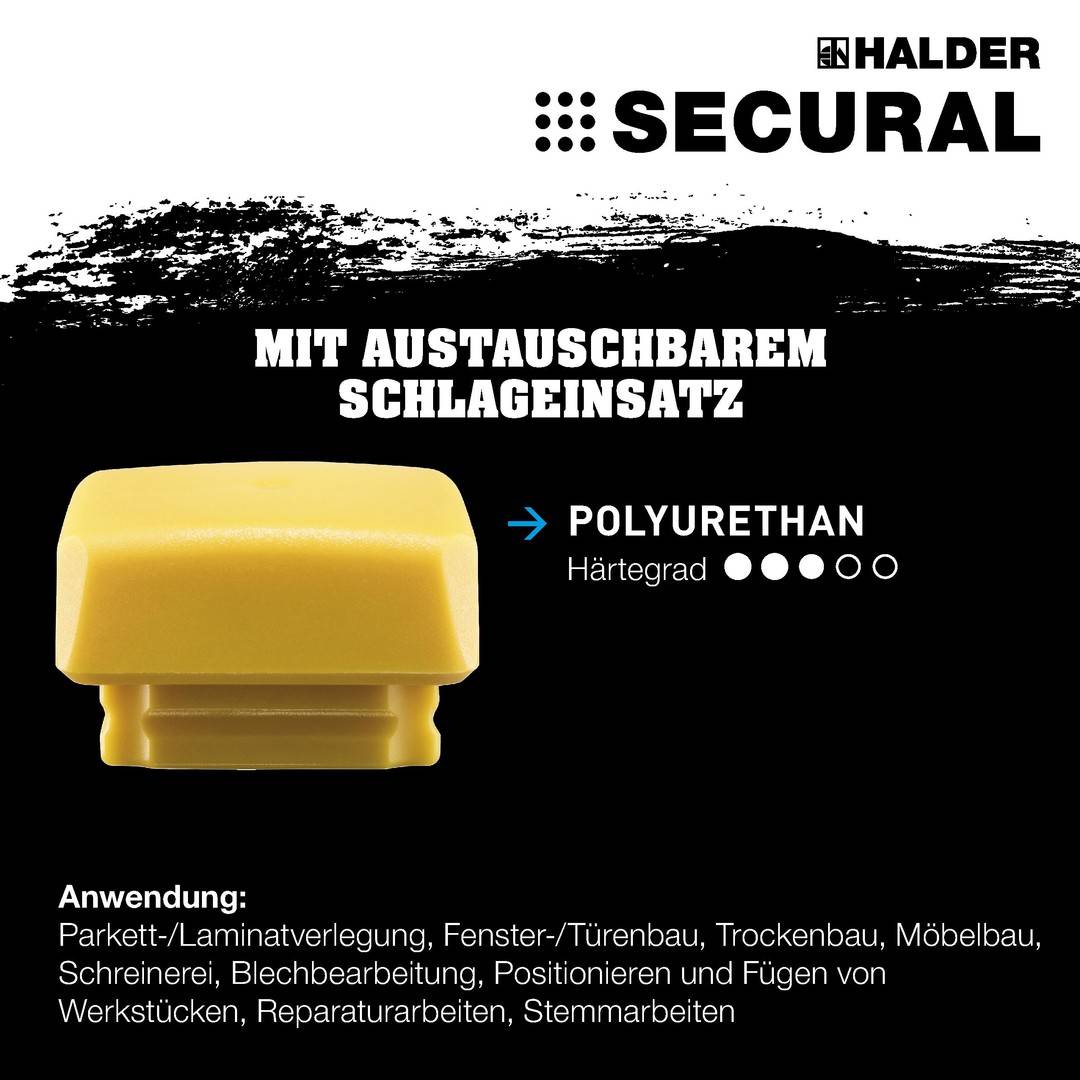 SECURAL-PLUS-Schonhammer, rückschlagfrei | 30x40,mit Griffende Polyurethan