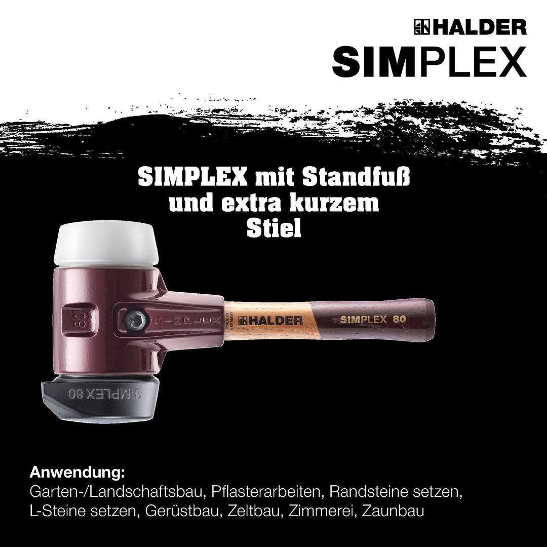 HALDER SIMPLEX Schonhammer Ø 80 mm Gummi / Superplastik mit Standfuß extra kurzer Stiel