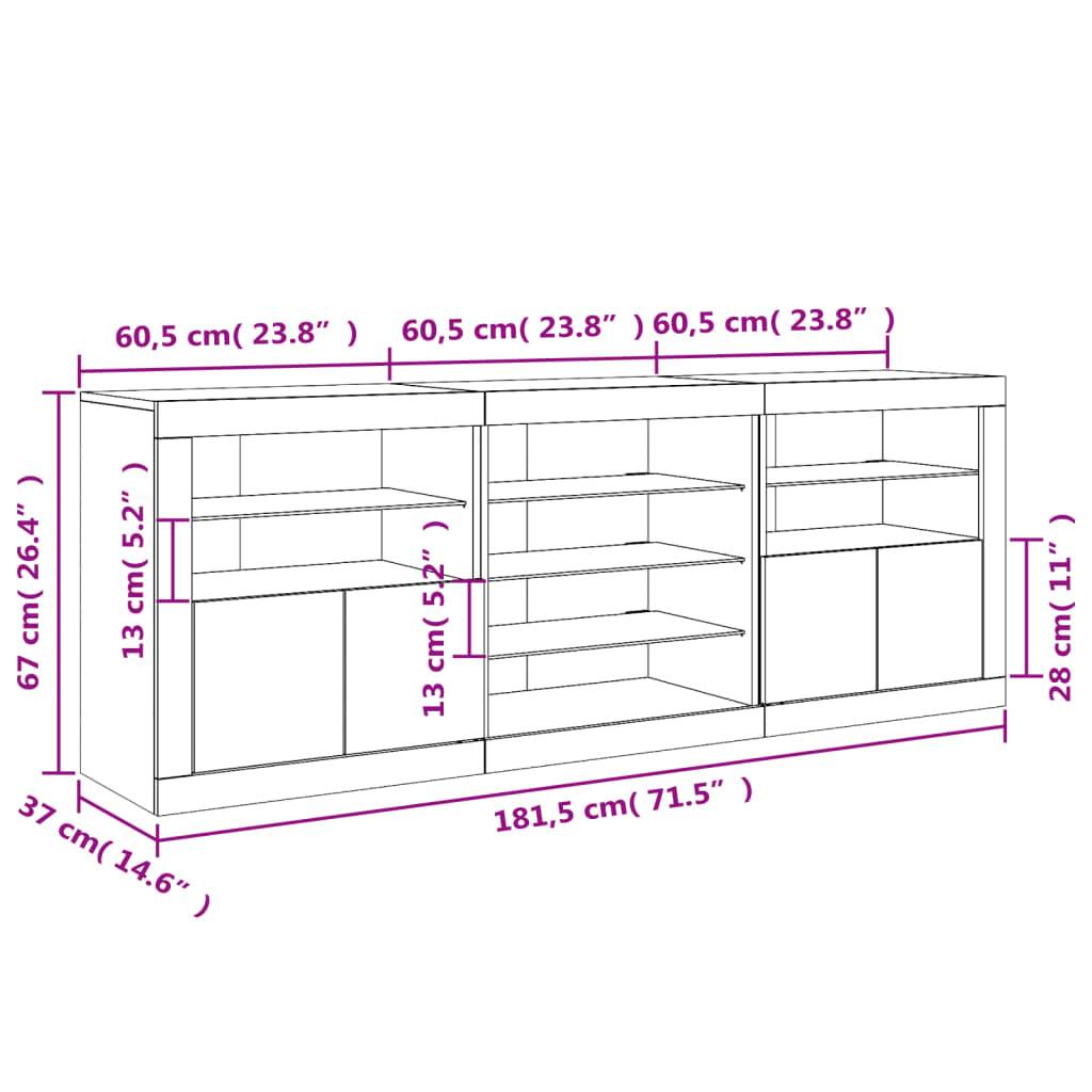 vidaXL Sideboard mit LED-Leuchten Sonoma-Eiche 181,5x37x67 cm