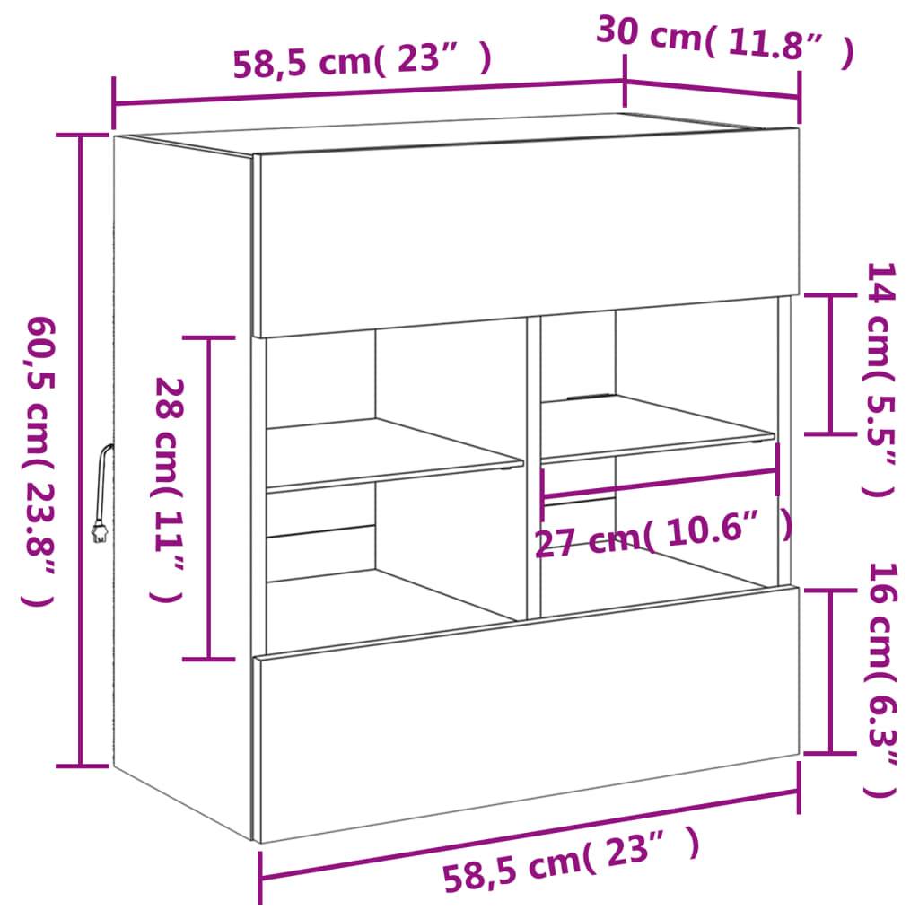 vidaXL TV-Wandschrank mit LED-Leuchten Weiß 58,5x30x60,5 cm