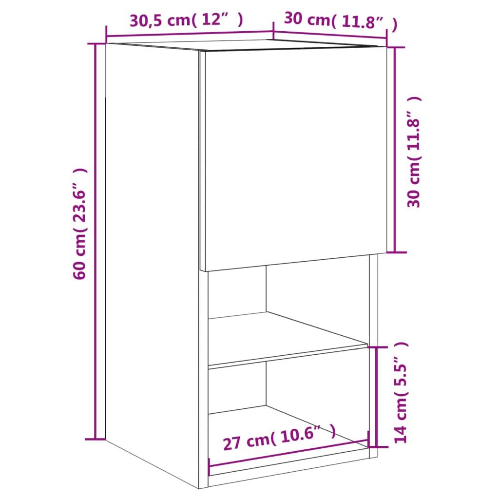 vidaXL TV-Schrank mit LED-Leuchten Grau Sonoma 30,5x30x60 cm