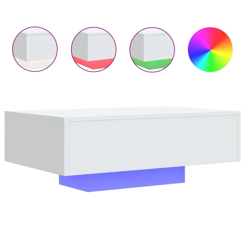 vidaXL Couchtisch mit LED-Leuchten Weiß 85x55x31 cm