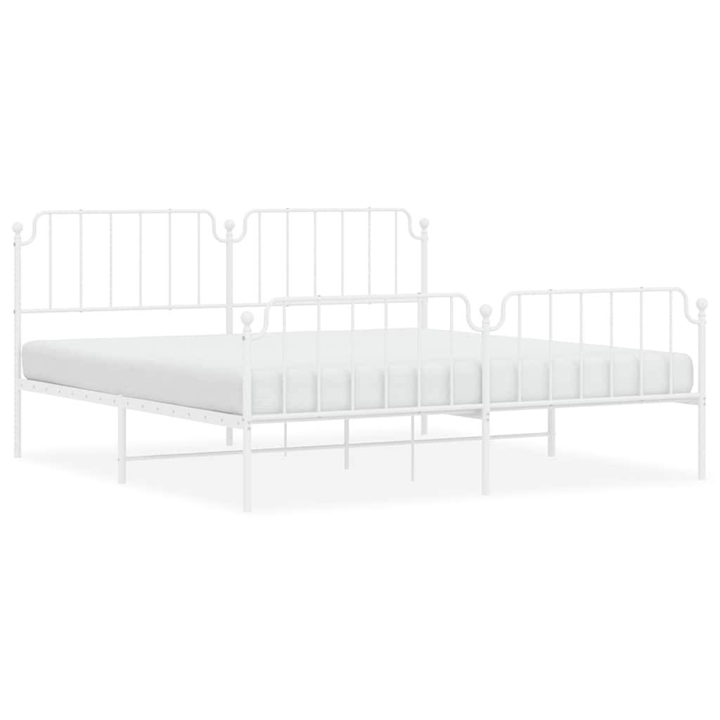 vidaXL Bettgestell mit Kopf- und Fußteil Metall Weiß 193x203 cm