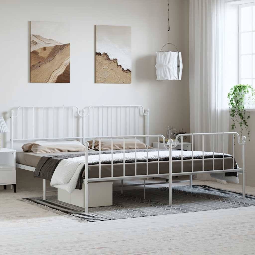 vidaXL Bettgestell mit Kopf- und Fußteil Metall Weiß 193x203 cm