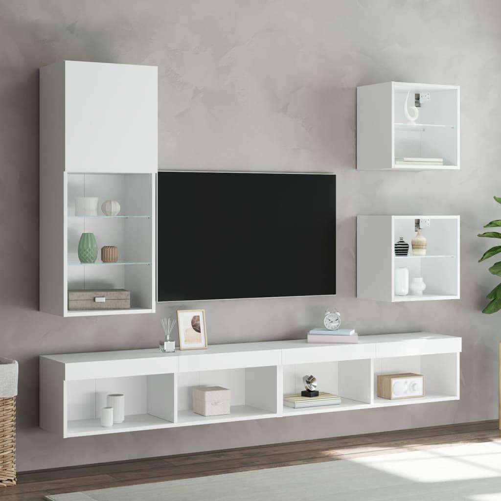 vidaXL TV-Schrank mit LED-Leuchten Weiß 40,5x30x102 cm