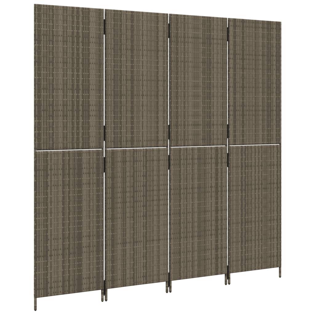 vidaXL Paravent 4-tlg. Grau Poly Rattan
