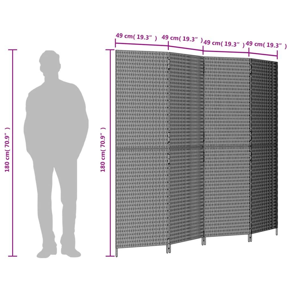vidaXL Paravent 4-tlg. Grau Poly Rattan