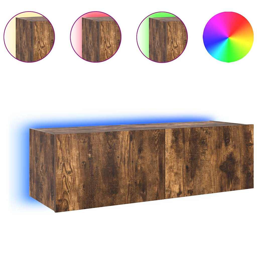vidaXL TV-Wandschrank mit LED-Leuchten Räuchereiche 100x35x31 cm