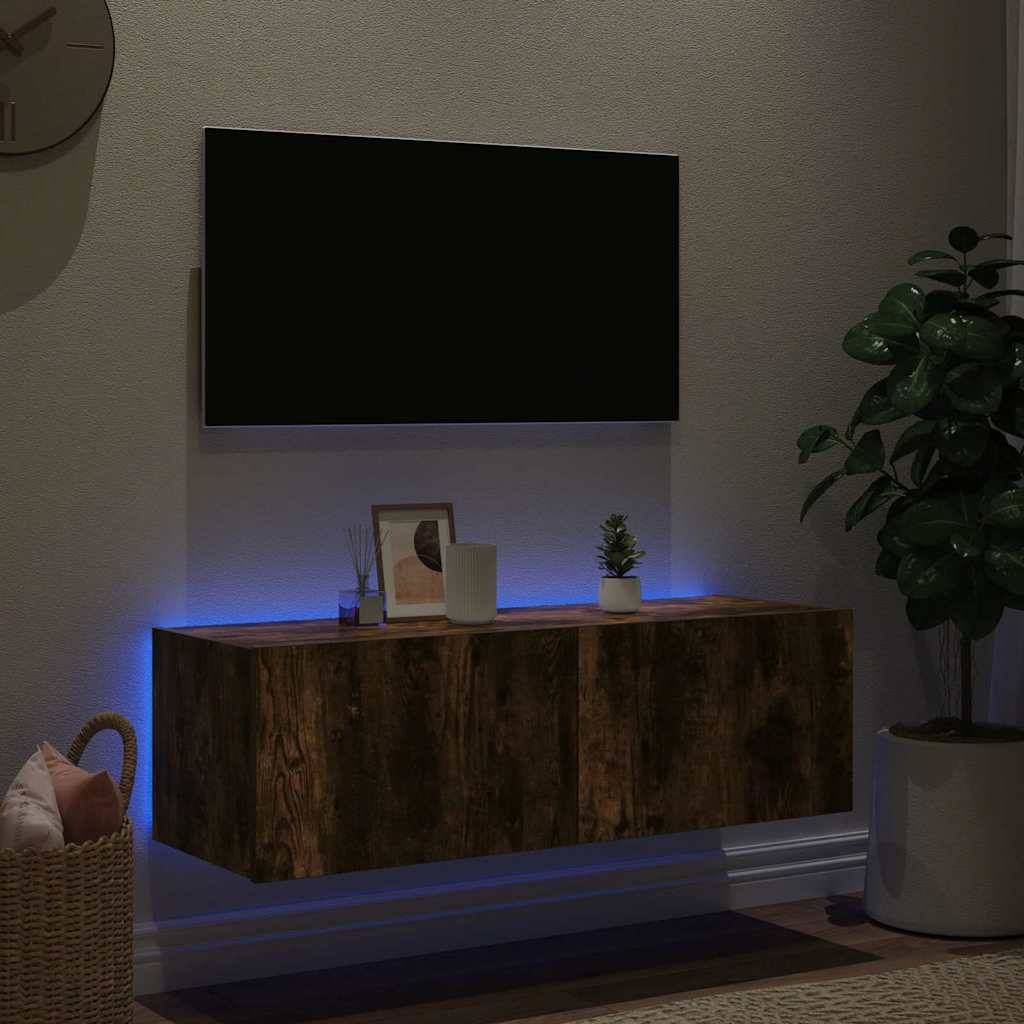 vidaXL TV-Wandschrank mit LED-Leuchten Räuchereiche 100x35x31 cm