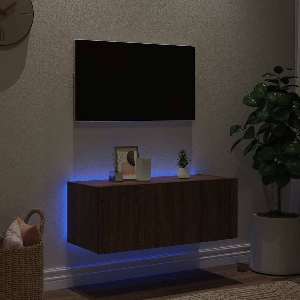 vidaXL TV-Wandschrank mit LED-Leuchten Braun Eichen-Optik 80x35x31 cm