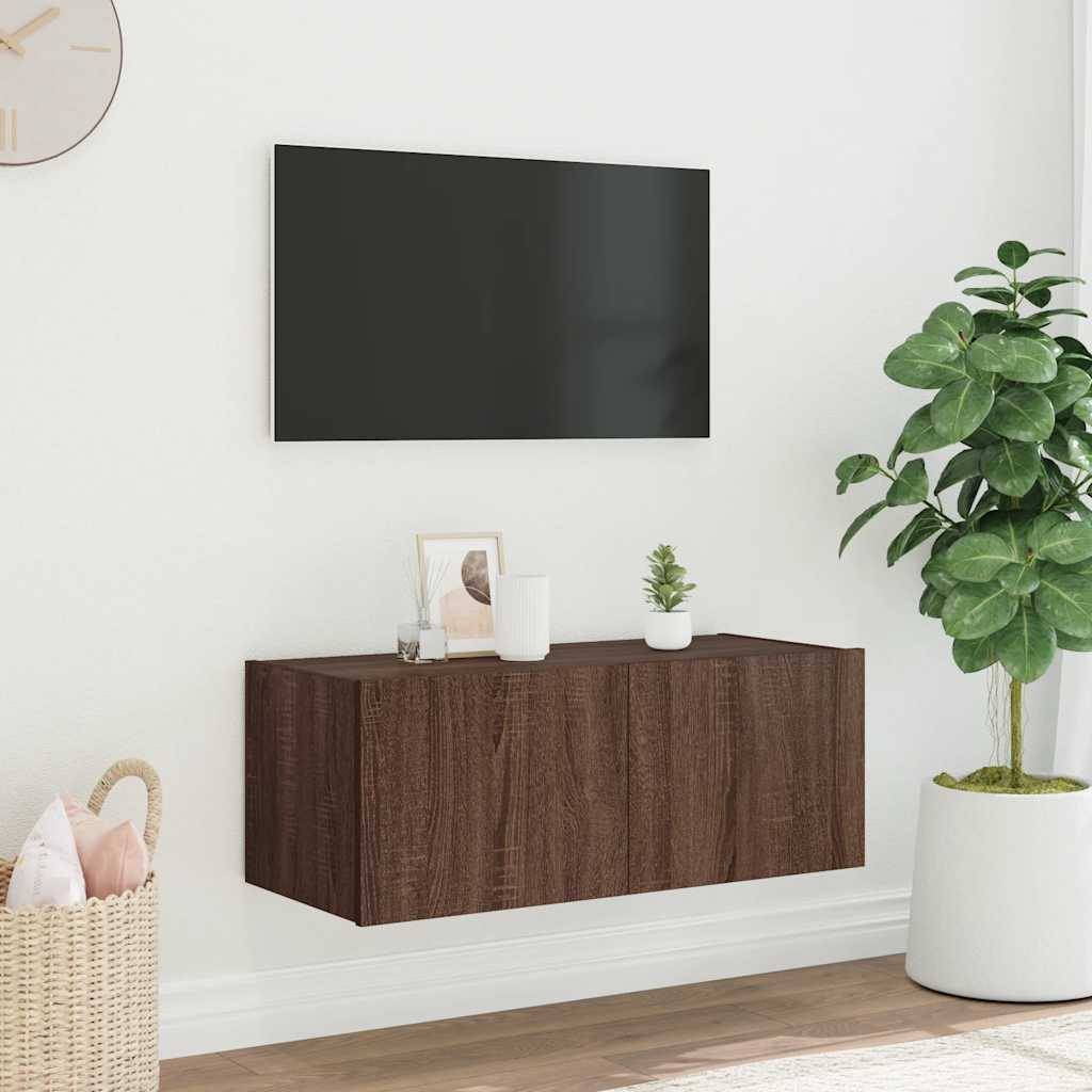 vidaXL TV-Wandschrank mit LED-Leuchten Braun Eichen-Optik 80x35x31 cm