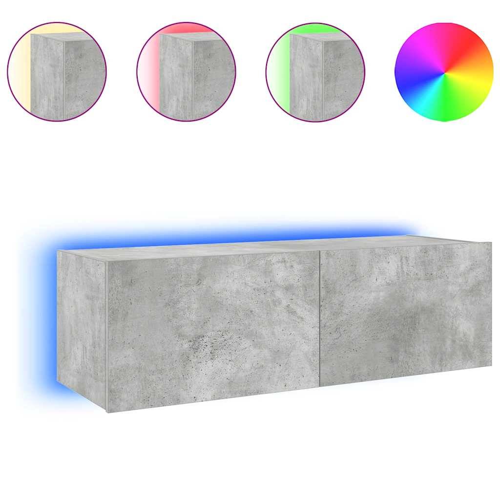 vidaXL TV-Wandschrank mit LED-Leuchten Betongrau 100x35x31 cm