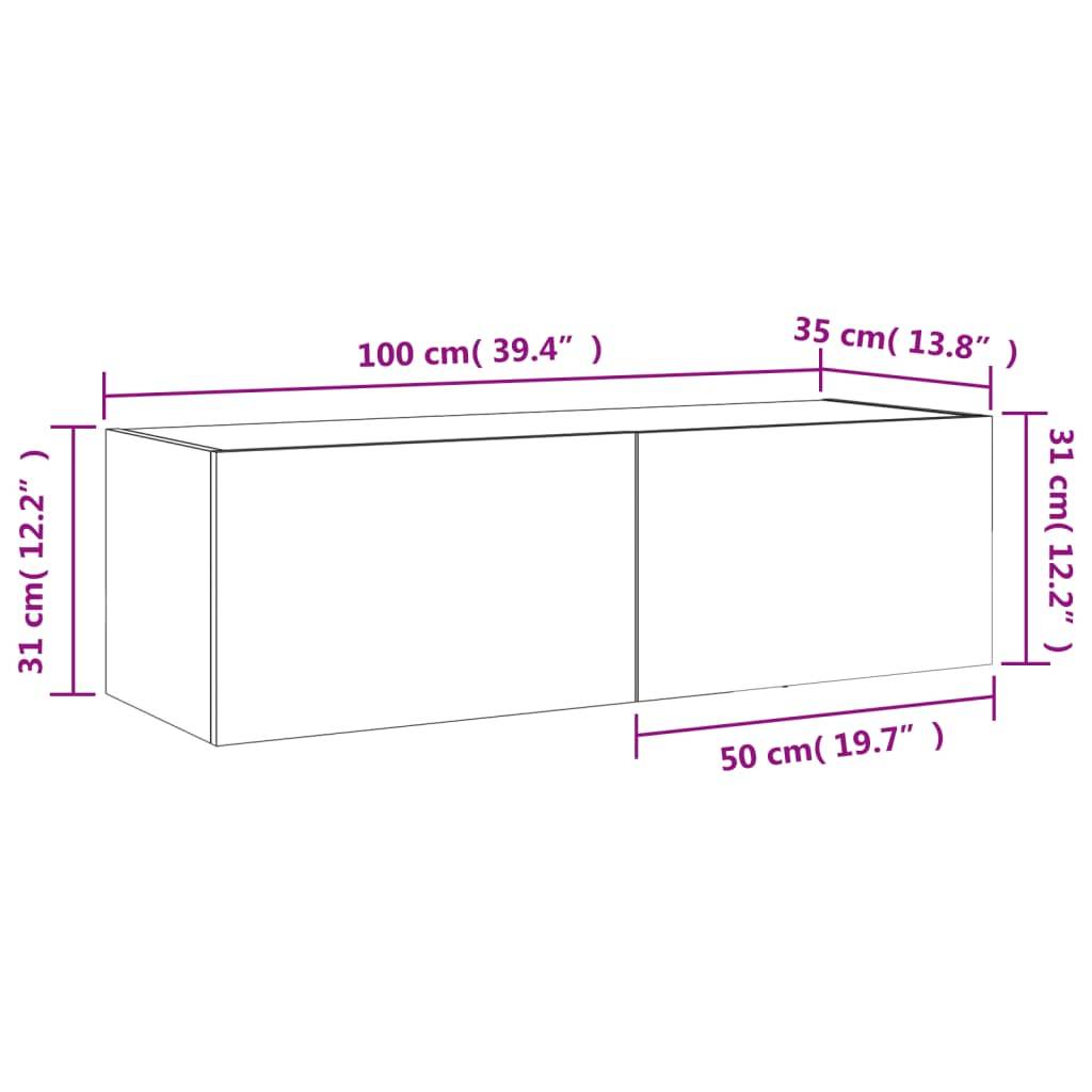 vidaXL TV-Wandschrank mit LED-Leuchten Betongrau 100x35x31 cm