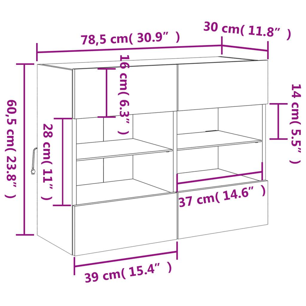 vidaXL TV-Wandschrank mit LED-Leuchten Grau Sonoma 78,5x30x60,5 cm
