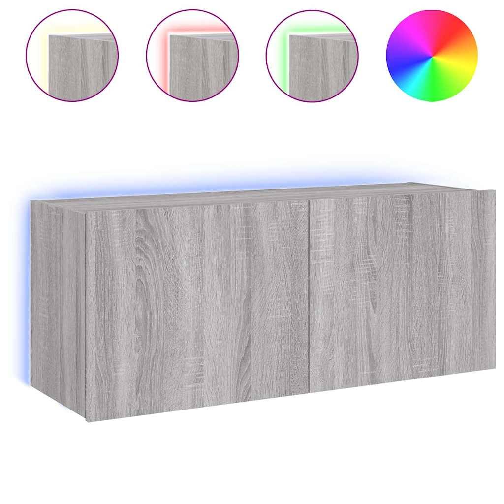 vidaXL TV-Wandschrank mit LED-Leuchten Grau Sonoma 100x35x41 cm