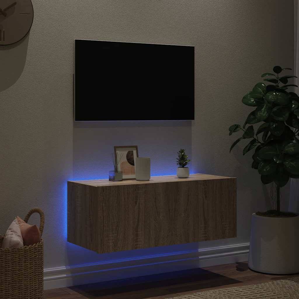 vidaXL TV-Wandschrank mit LED-Leuchten Sonoma-Eiche 80x35x31 cm