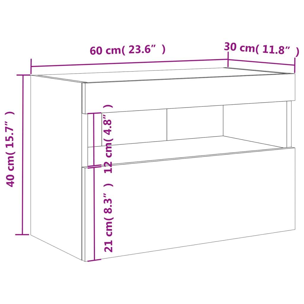vidaXL TV-Wandschrank mit LED-Leuchten Braun Eichen-Optik 60x30x40 cm