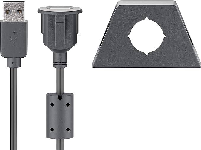 Goobay 93351 USB Verlängerung inkl. Halterung / USB 2.0 Typ A Verlängerungskabel / 480 Mbits USB Kabel / Schwarz / 2m