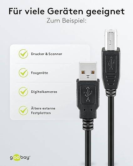 Goobay 68900 USB A 2.0 auf USB B Druckerkabel / Typ B Kabel / 480 Mbits / USB-B für Drucker & Scanner / Schwarz / 1,8m